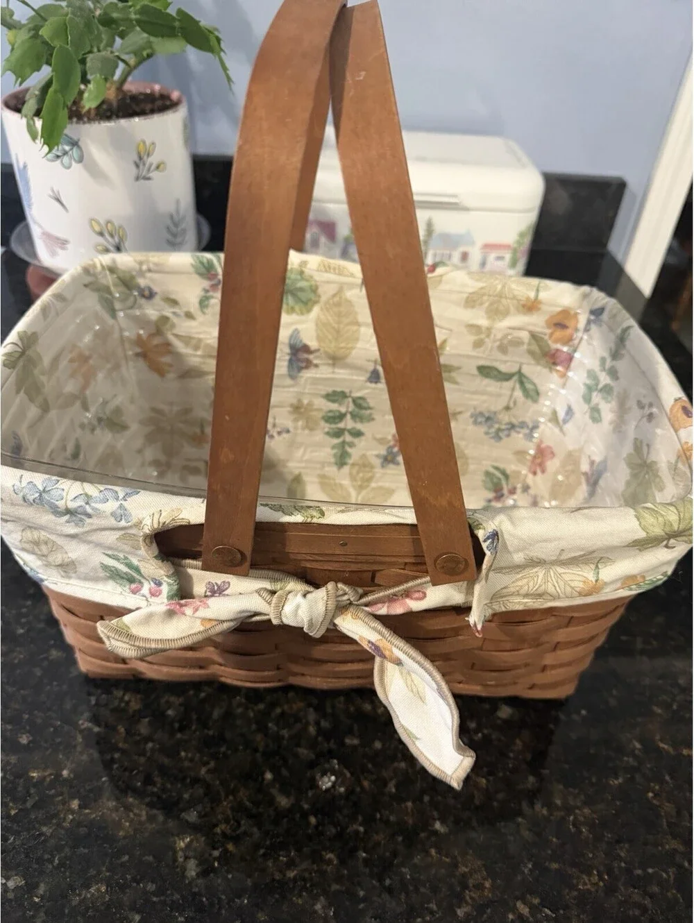 Longaberger 2006 Handmade Woven Wood Rectangle Basket Floral Botanical Fields